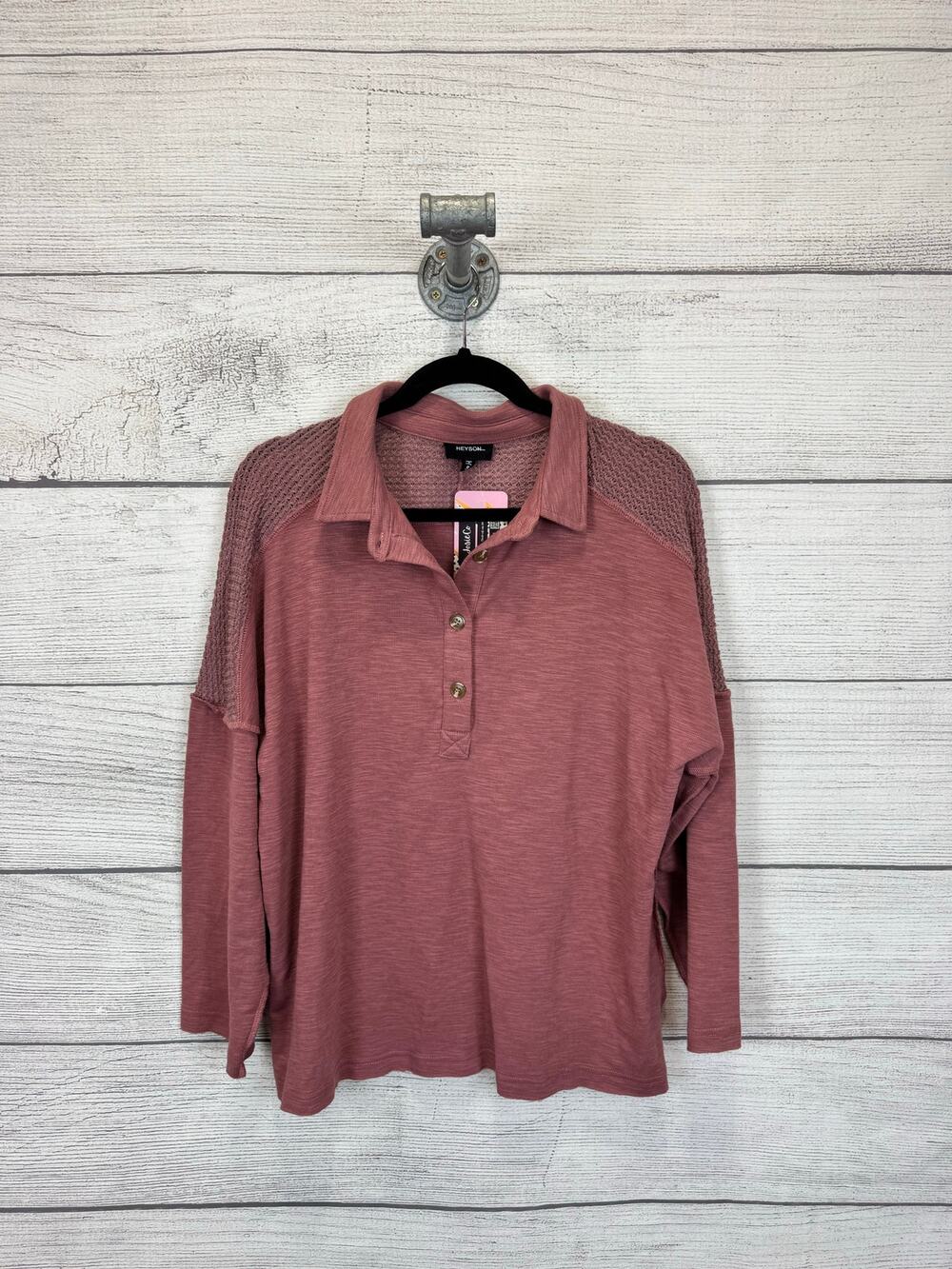 Heyson Women's Mauve Long Sleeve Knit Collar Top Size Small